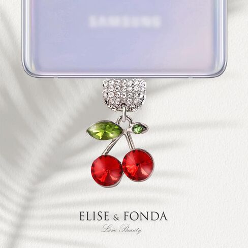 ELISE & FONDA TP82 Type-C USB Charging Port Crystal Anti Dust Plug Cherry Cell Phone Charm for Samsung Galaxy/Huawei/OnePlus/Xiaomi/oppo New Android Phones(Red) in Saudi Arabia