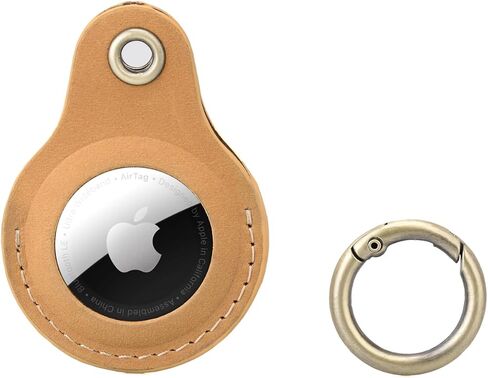 Airtag Keyring Genuine Leather with Brass Key Tags. Apple Airtag Holder Luggage GPS Tracker Dog Airtag Keychain (Tan) in Saudi Arabia