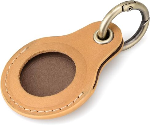 Airtag Keyring Genuine Leather with Brass Key Tags. Apple Airtag Holder Luggage GPS Tracker Dog Airtag Keychain (Tan) in Saudi Arabia