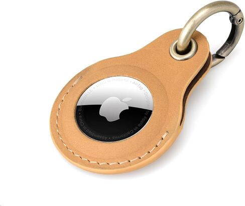 Airtag Keyring Genuine Leather with Brass Key Tags. Apple Airtag Holder Luggage GPS Tracker Dog Airtag Keychain (Tan) in Saudi Arabia