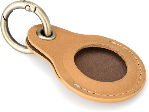 Airtag Keyring Genuine Leather with Brass Key Tags. Apple Airtag Holder Luggage GPS Tracker Dog Airtag Keychain (Tan) in Saudi Arabia