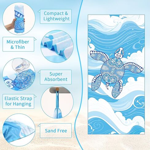 منشفة شاطئ تركية خفيفة الوزن من الألياف الدقيقة - مقاس 71 بوصة × 32 بوصة كبيرة جدًا وخالية من الرمال ورقيقة وسريعة الجفاف للسفر والسباحة والصالة الرياضية والتخييم للبالغين والنساء والرجال هدية العطلة الصيفية in Kuwait