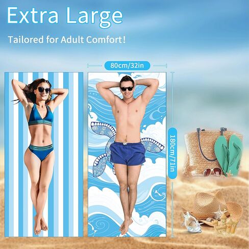 منشفة شاطئ تركية خفيفة الوزن من الألياف الدقيقة - مقاس 71 بوصة × 32 بوصة كبيرة جدًا وخالية من الرمال ورقيقة وسريعة الجفاف للسفر والسباحة والصالة الرياضية والتخييم للبالغين والنساء والرجال هدية العطلة الصيفية in Kuwait