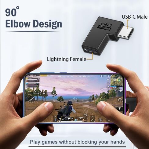 【90 Degree + Straight Lightning Female to USB C Male Adapter 2Pack】 Compatible with iPhone15 Pro Max for Ipad Air iOS Compatible for Samsung Galaxy Charging Data sync Type C Charger Connector Cable in Kuwait