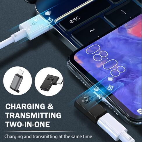 【90 Degree + Straight Lightning Female to USB C Male Adapter 2Pack】 Compatible with iPhone15 Pro Max for Ipad Air iOS Compatible for Samsung Galaxy Charging Data sync Type C Charger Connector Cable in Kuwait