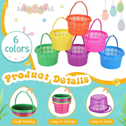 100 Pcs Plastic Easter Baskets Bulk Mini Colorful Easter Baskets with Handles Empty Kids Baskets Ideal for Easter Egg Hunts Party Favor for Kids Baby Toddler in Saudi Arabia