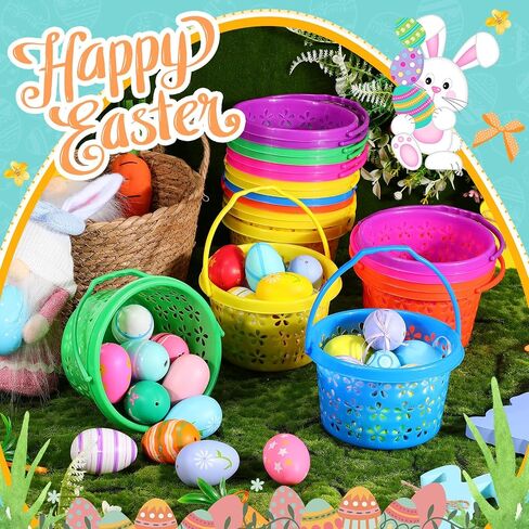 100 Pcs Plastic Easter Baskets Bulk Mini Colorful Easter Baskets with Handles Empty Kids Baskets Ideal for Easter Egg Hunts Party Favor for Kids Baby Toddler in Saudi Arabia