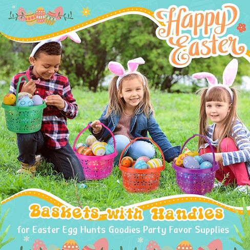 100 Pcs Plastic Easter Baskets Bulk Mini Colorful Easter Baskets with Handles Empty Kids Baskets Ideal for Easter Egg Hunts Party Favor for Kids Baby Toddler in Saudi Arabia
