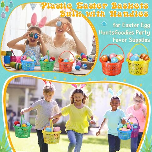 100 Pcs Plastic Easter Baskets Bulk Mini Colorful Easter Baskets with Handles Empty Kids Baskets Ideal for Easter Egg Hunts Party Favor for Kids Baby Toddler in Saudi Arabia