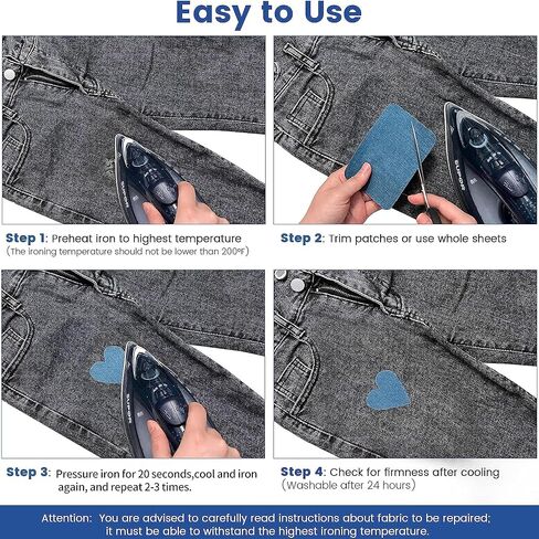 30-Piece Iron on Patches for Jeans, Denim Patches for Inside Jeans Pure Cotton, 6 Shades of Blue Iron On Jean Patches for Inside Jeans & Clothing Repair, Size 3"x4-1/4"(7.6cm x 10.8cm) in Saudi Arabia