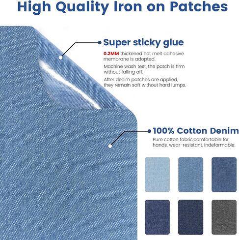 30-Piece Iron on Patches for Jeans, Denim Patches for Inside Jeans Pure Cotton, 6 Shades of Blue Iron On Jean Patches for Inside Jeans & Clothing Repair, Size 3"x4-1/4"(7.6cm x 10.8cm) in Saudi Arabia