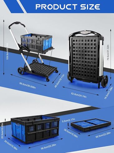 شاحنة يدوية قابلة للطي بطبقتين مع عجلة، عربة تسوق كالولاري متعددة الوظائف قابلة للطي مع سلة، عربة تخزين عربة قابلة للطي لمتجر البقالة والمستودعات تستخدم عربة محمولة لمخيم النزهة in Kuwait