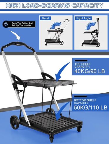 شاحنة يدوية قابلة للطي بطبقتين مع عجلة، عربة تسوق كالولاري متعددة الوظائف قابلة للطي مع سلة، عربة تخزين عربة قابلة للطي لمتجر البقالة والمستودعات تستخدم عربة محمولة لمخيم النزهة in Kuwait