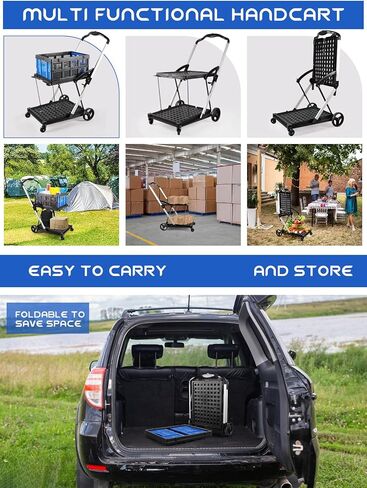 شاحنة يدوية قابلة للطي بطبقتين مع عجلة، عربة تسوق كالولاري متعددة الوظائف قابلة للطي مع سلة، عربة تخزين عربة قابلة للطي لمتجر البقالة والمستودعات تستخدم عربة محمولة لمخيم النزهة in Kuwait