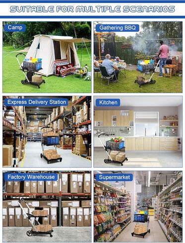 شاحنة يدوية قابلة للطي بطبقتين مع عجلة، عربة تسوق كالولاري متعددة الوظائف قابلة للطي مع سلة، عربة تخزين عربة قابلة للطي لمتجر البقالة والمستودعات تستخدم عربة محمولة لمخيم النزهة in Kuwait