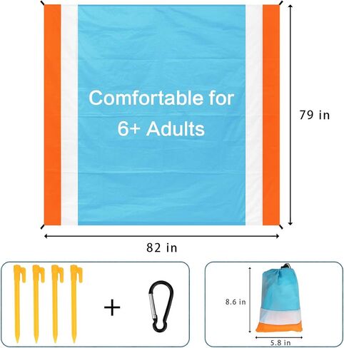 Aitey Sand Free Beach Blanket, Waterproof Beach Mat Compact Outdoor Blanket Ideal for Picnic, Travel, Hiking, Camping and Music Festivals with 4 Stakes, 4 Corner Pockets and Bag - 82"x 79"(Blue) in Saudi Arabia