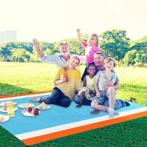 Aitey Sand Free Beach Blanket, Waterproof Beach Mat Compact Outdoor Blanket Ideal for Picnic, Travel, Hiking, Camping and Music Festivals with 4 Stakes, 4 Corner Pockets and Bag - 82"x 79"(Blue) in Saudi Arabia