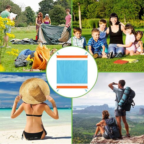 Aitey Sand Free Beach Blanket, Waterproof Beach Mat Compact Outdoor Blanket Ideal for Picnic, Travel, Hiking, Camping and Music Festivals with 4 Stakes, 4 Corner Pockets and Bag - 82"x 79"(Blue) in Saudi Arabia