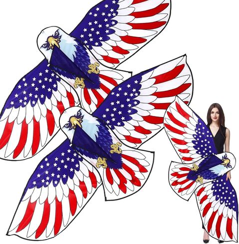 2 Pcs Independence Day Huge Patriotic Eagle Kites for Adults and Kids 72.8 x 33 Inch Easy to Fly Kite with 2 Pcs Storage Bags 2 Pcs Kite String with Reel for Beach Trip Outdoor Activities in Saudi Arabia