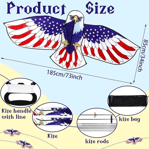 2 Pcs Independence Day Huge Patriotic Eagle Kites for Adults and Kids 72.8 x 33 Inch Easy to Fly Kite with 2 Pcs Storage Bags 2 Pcs Kite String with Reel for Beach Trip Outdoor Activities in Saudi Arabia