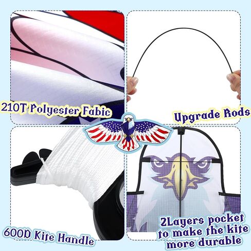 2 Pcs Independence Day Huge Patriotic Eagle Kites for Adults and Kids 72.8 x 33 Inch Easy to Fly Kite with 2 Pcs Storage Bags 2 Pcs Kite String with Reel for Beach Trip Outdoor Activities in Saudi Arabia