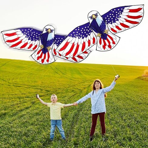 2 Pcs Independence Day Huge Patriotic Eagle Kites for Adults and Kids 72.8 x 33 Inch Easy to Fly Kite with 2 Pcs Storage Bags 2 Pcs Kite String with Reel for Beach Trip Outdoor Activities in Saudi Arabia