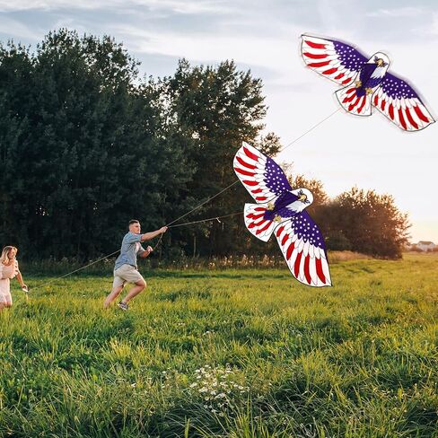 2 Pcs Independence Day Huge Patriotic Eagle Kites for Adults and Kids 72.8 x 33 Inch Easy to Fly Kite with 2 Pcs Storage Bags 2 Pcs Kite String with Reel for Beach Trip Outdoor Activities in Saudi Arabia