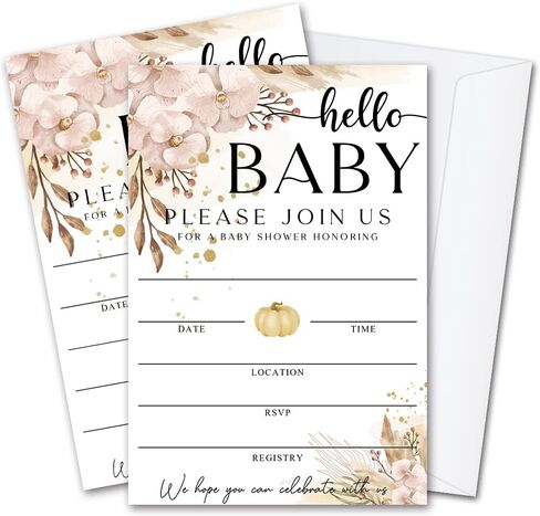 Fall Little Pumpkin Baby Shower Hello Baby Invitations Sweet Pumpkin, Fall Leaves, Autumn Theme, Pack of 20 Fill-in Invitation Cards & 20 Envelopes, 4''X6'', Gender Reveal Neutral - JY035 in Kuwait