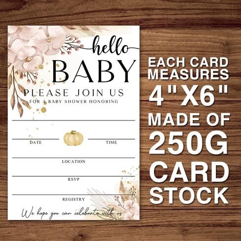 Fall Little Pumpkin Baby Shower Hello Baby Invitations Sweet Pumpkin, Fall Leaves, Autumn Theme, Pack of 20 Fill-in Invitation Cards & 20 Envelopes, 4''X6'', Gender Reveal Neutral - JY035 in Kuwait