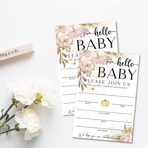 Fall Little Pumpkin Baby Shower Hello Baby Invitations Sweet Pumpkin, Fall Leaves, Autumn Theme, Pack of 20 Fill-in Invitation Cards & 20 Envelopes, 4''X6'', Gender Reveal Neutral - JY035 in Kuwait