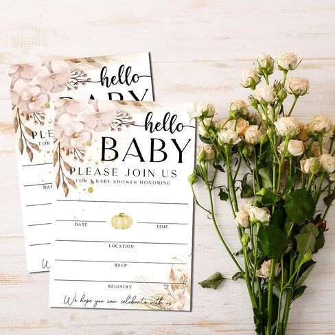 Fall Little Pumpkin Baby Shower Hello Baby Invitations Sweet Pumpkin, Fall Leaves, Autumn Theme, Pack of 20 Fill-in Invitation Cards & 20 Envelopes, 4''X6'', Gender Reveal Neutral - JY035 in Kuwait