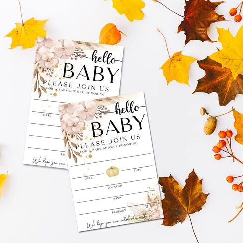 Fall Little Pumpkin Baby Shower Hello Baby Invitations Sweet Pumpkin, Fall Leaves, Autumn Theme, Pack of 20 Fill-in Invitation Cards & 20 Envelopes, 4''X6'', Gender Reveal Neutral - JY035 in Kuwait