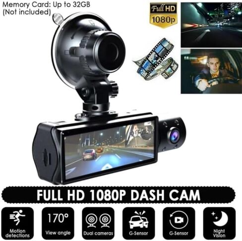 كاميرا داش كام أمامية وداخلية وخلفية 1080 بيكسل فل اتش دي للسيارات، ثلاث عدسات، شاشة عرض 3.16 بوصة ومسجل سيارة بزاوية واسعة للغاية 170 درجة، كاميرات لوحة القيادة للرؤية الليلية بالأشعة تحت الحمراء مع صورة عكسية in Kuwait