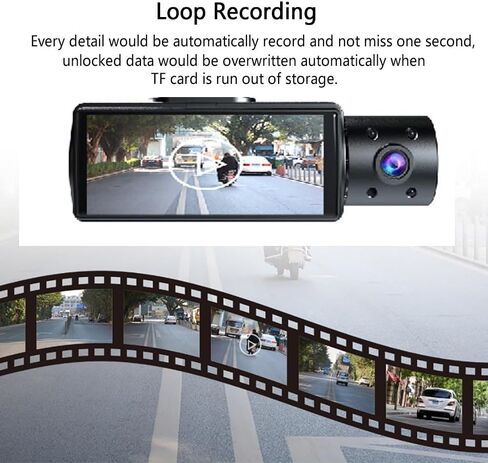 كاميرا داش كام أمامية وداخلية وخلفية 1080 بيكسل فل اتش دي للسيارات، ثلاث عدسات، شاشة عرض 3.16 بوصة ومسجل سيارة بزاوية واسعة للغاية 170 درجة، كاميرات لوحة القيادة للرؤية الليلية بالأشعة تحت الحمراء مع صورة عكسية in Kuwait