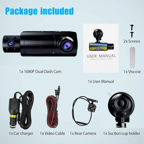 كاميرا داش كام أمامية وداخلية وخلفية 1080 بيكسل فل اتش دي للسيارات، ثلاث عدسات، شاشة عرض 3.16 بوصة ومسجل سيارة بزاوية واسعة للغاية 170 درجة، كاميرات لوحة القيادة للرؤية الليلية بالأشعة تحت الحمراء مع صورة عكسية in Kuwait