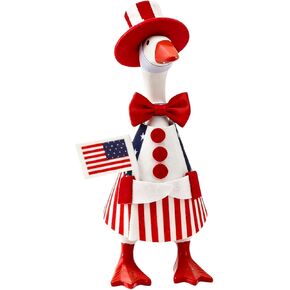 Mini Patriotic Desk Goose Outfit for 7 Inch Goose Statue, 4th of July Desk Goose Clothes Set with Hat Bow Flag, Small Desktop Decoration Gift for Office Home in Saudi Arabia