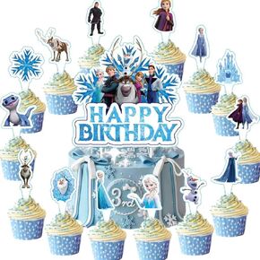 15Pcs Frozen Cake Decorations with 14pcs Cupcake Toppers, 1pcs Happy Birthday Cake Topper, Cartoon Themed Party Supplies, Perfect for Birthday Party Decorations in Saudi Arabia