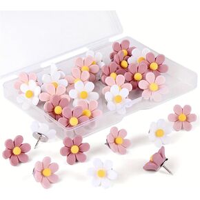 30Pcs Flower Shaped Push Pins, 3 Colors Cute Thumb Tacks for Bulletin Board, Rust-Proof Decorative Tacks for Cork Board, Photo Wall, Office, Home & School Supplies in Kuwait