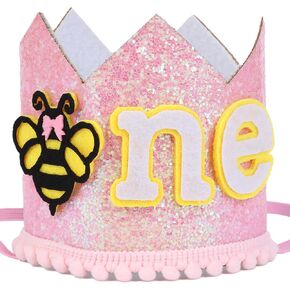 1st Bee Pink Birthday Hat for Girls, 1st Birthday Crown Hat for Bumble Honey Bee Themed First Birthday Party Decorations Supplies in Kuwait