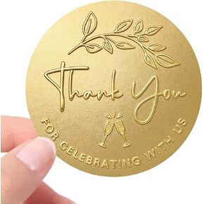 100 Pack Embossed Wedding Thank You Stickers, Gold or Silver Foil Round Favor Labels, “Thank You for Celebrating with Us" Envelope Seals for Party Favors, Invitations & Gift Packaging (Gold) in Saudi Arabia