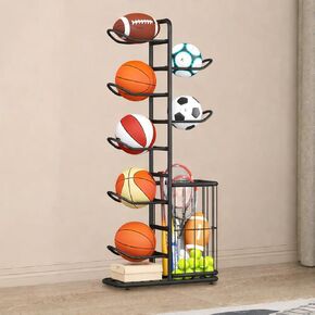 MLUPODY Sports Ball Storage Rack | Adjustable Vertical Stand for Basketball, Soccer, Volleyball & More | Durable Steel Organizer for Garage |5-Ball |45.7 inches in Kuwait
