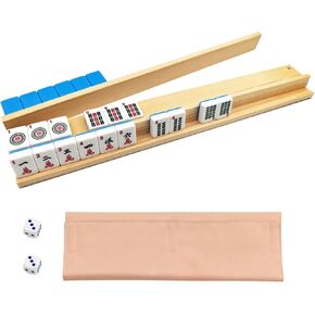 Mahjong Racks with Magnetic Pushers for American Mahjong, 17.3 Inch Wooden Tile Holder Set of 4, Adult Card Game Accessories with Dice and Storage Bags in Saudi Arabia