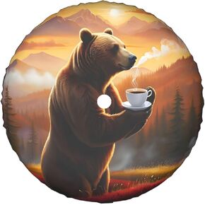 غطاء إطار احتياطي لقهوة Sunset Bear مع فتحة كاميرا احتياطية تناسب واقيات عجلة الإطارات الجلدية Wrangler JL (17 بوصة) in Kuwait