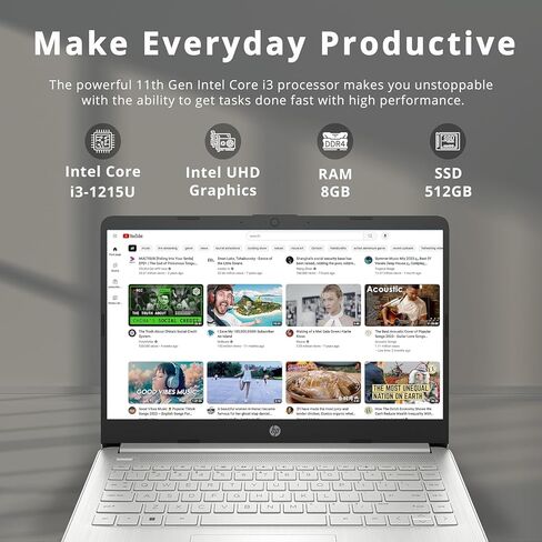 HP Laptop 14-DQ5043CL 14-inch FHD Screen Notebook, Intel Core i3-1215U 8GB DDR4 RAM, 512GB PCIe SSD PC Windows 11 Home Installed, Portable Traditional Computer w/ HDMI USB C Port Silver (Renewed) in Saudi Arabia