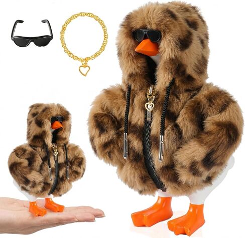 7inch Desk Goose Outfits, Desktop Goose Clothes with 2 Sunglasses & 2 Necklaces, Plush Hoodie Set for Magnetic Goose Statue in Saudi Arabia