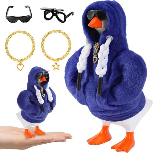 7inch Desk Goose Outfits, Desktop Goose Clothes with Sunglasses & Necklaces, Plush Hoodie Set for Magnetic Goose Statue in Kuwait