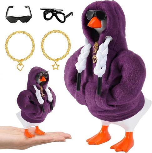 7inch Desk Goose Outfits, Desktop Goose Clothes with Sunglasses & Necklaces, Plush Hoodie Set for Magnetic Goose Statue in Kuwait