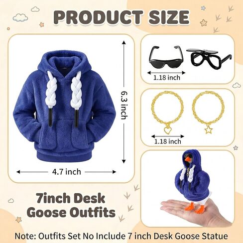 7inch Desk Goose Outfits, Desktop Goose Clothes with Sunglasses & Necklaces, Plush Hoodie Set for Magnetic Goose Statue in Kuwait