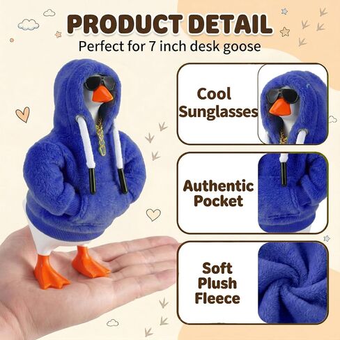 7inch Desk Goose Outfits, Desktop Goose Clothes with Sunglasses & Necklaces, Plush Hoodie Set for Magnetic Goose Statue in Kuwait