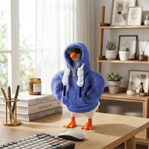 7inch Desk Goose Outfits, Desktop Goose Clothes with Sunglasses & Necklaces, Plush Hoodie Set for Magnetic Goose Statue in Kuwait